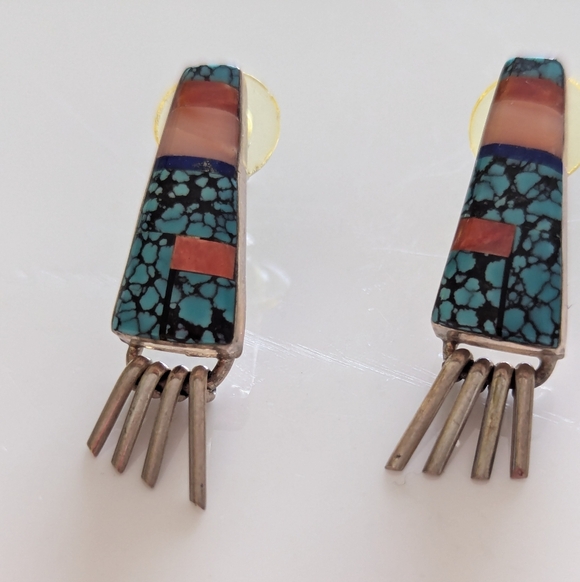 Vintage Native American Multistone Dangle Earrings - Picture 3 of 8